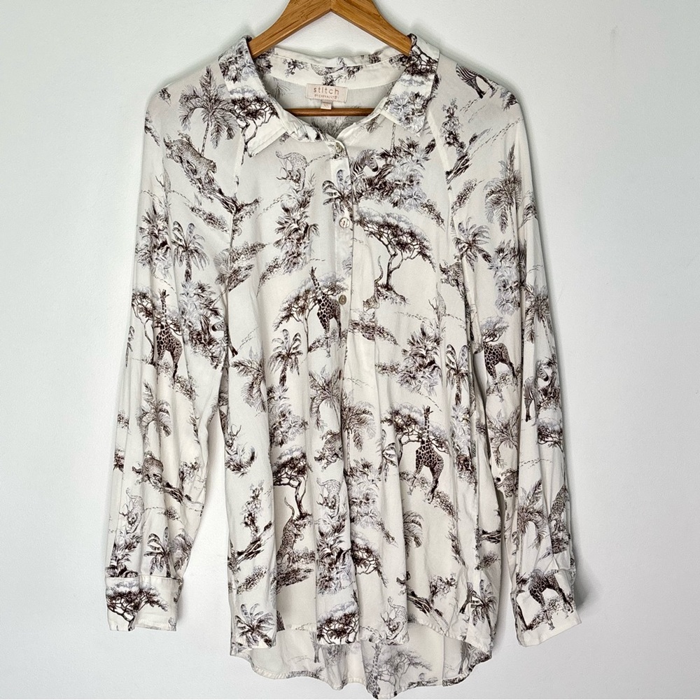 Stitch by Chenault Safari Animals Print Shirt Blouse Size XL Boho Novelty *E88